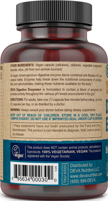 DEVA Vegan Digestive Enzymes Plus Supplement - 90 Capsules