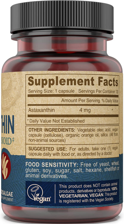 DEVA Nutrition Astaxanthin 4mg – Vegan, Non-GMO Haematococcus Pluvialis – 30 Capsules
