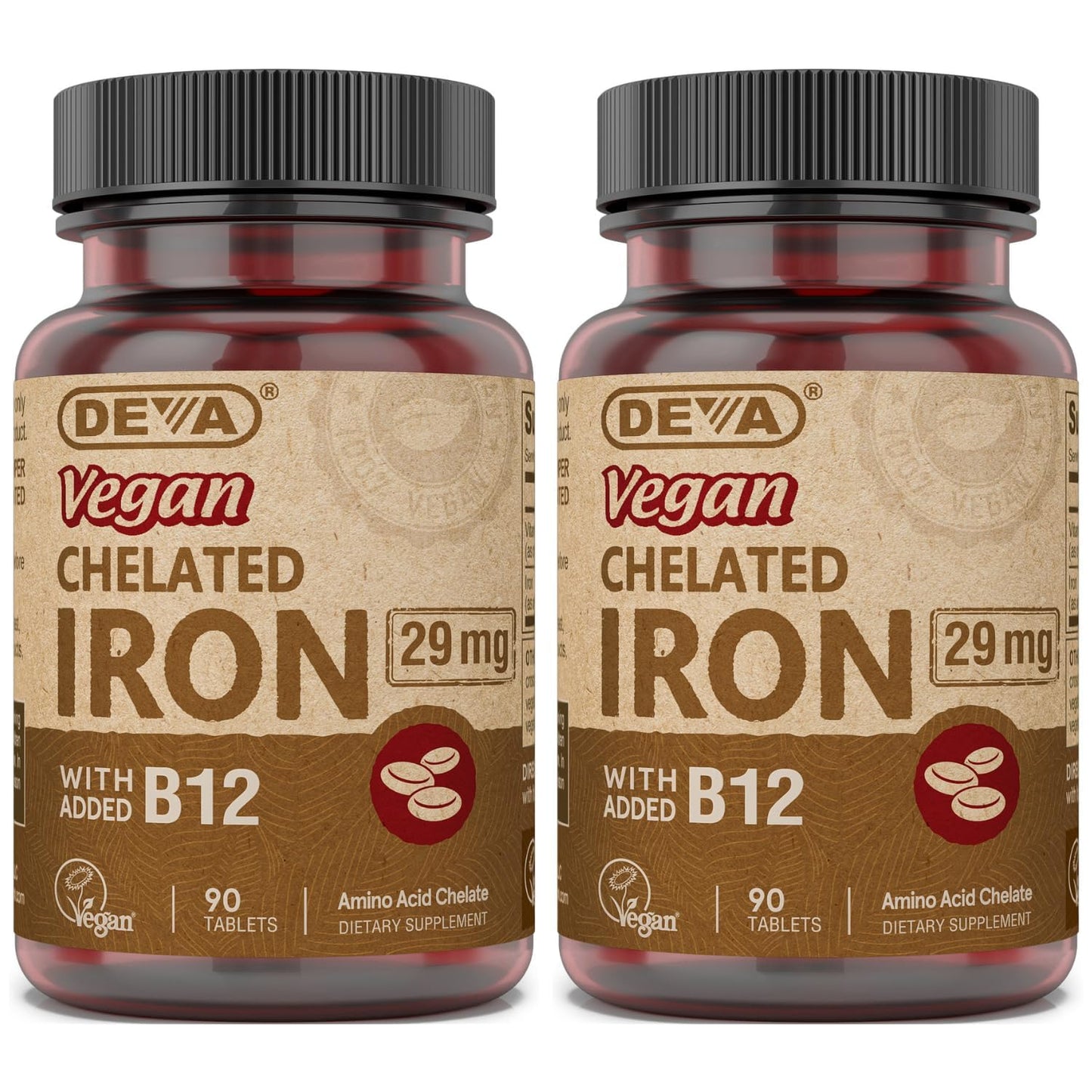 DEVA Nutrition Vegan Chelated Iron 29 mg with B-12 – 90 Tablets, 2-Pack