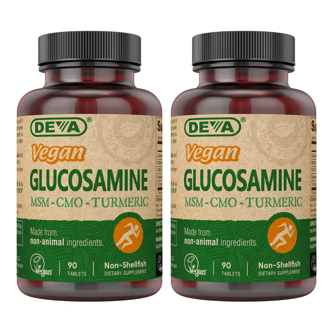 DEVA Vegan Glucosamine-MSM-CMO Turmeric - Gluten Free, Plant-Based | 90 Tablets (2 Pack)