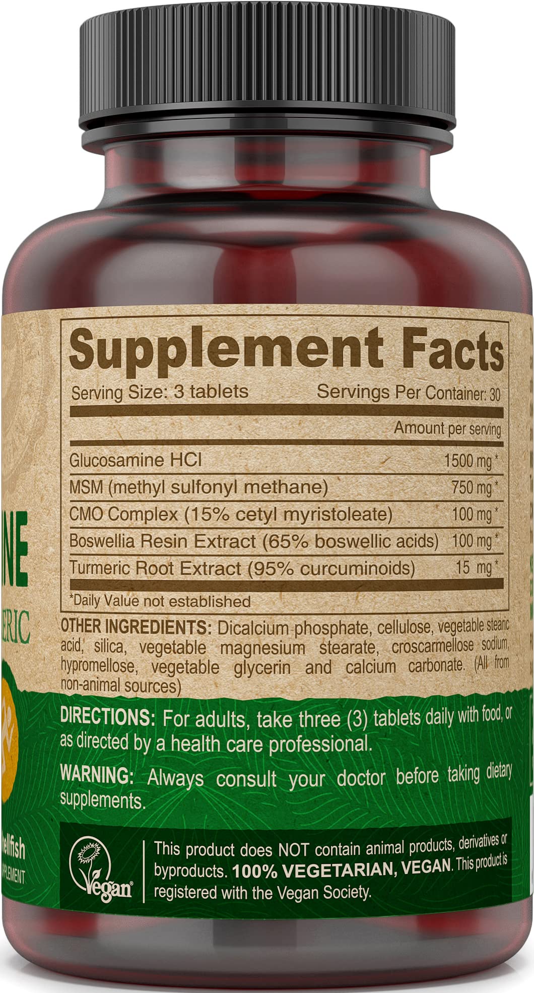 DEVA Vegan Glucosamine-MSM-CMO Turmeric - Gluten Free, Plant-Based | 90 Tablets (2 Pack)