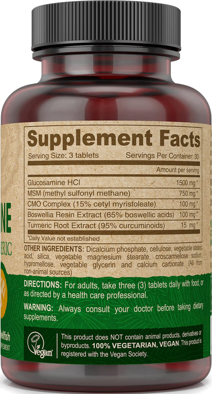 DEVA Vegan Glucosamine-MSM-CMO Turmeric - Gluten Free, Plant-Based | 90 Tablets (2 Pack)
