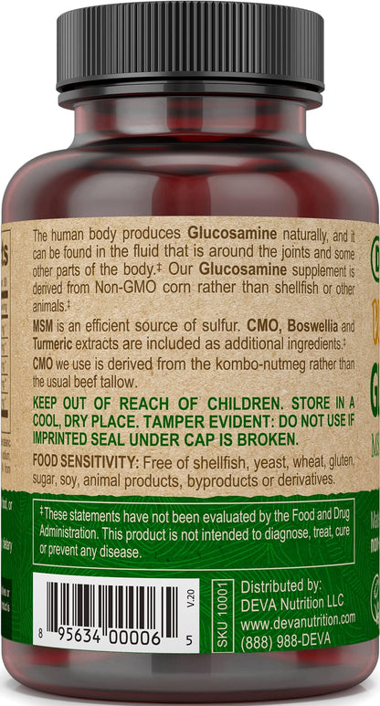 DEVA Vegan Glucosamine-MSM-CMO Turmeric - Gluten Free, Plant-Based | 90 Tablets (2 Pack)