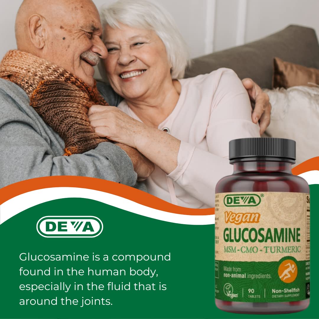 DEVA Vegan Glucosamine-MSM-CMO Turmeric - Gluten Free, Plant-Based | 90 Tablets (2 Pack)