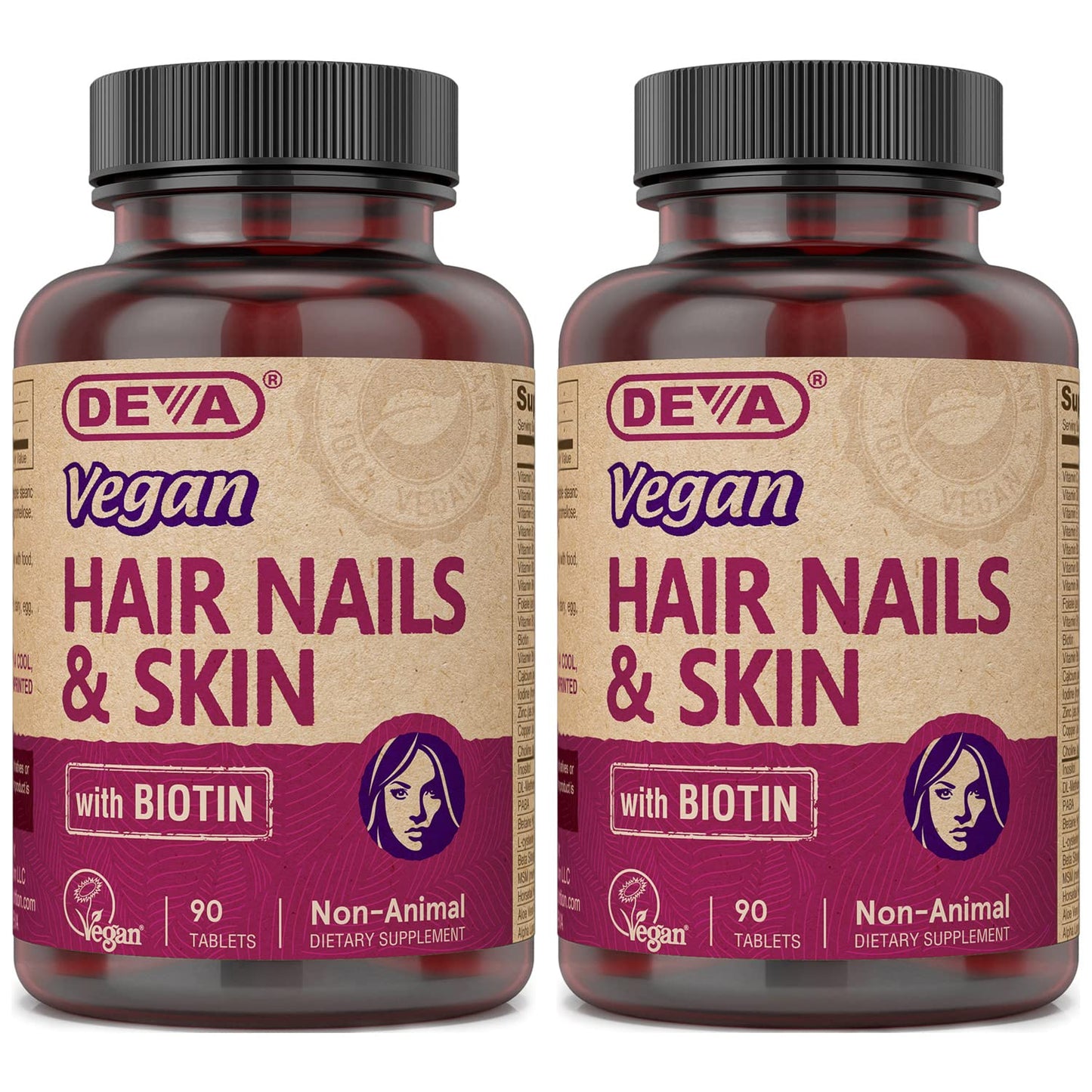 DEVA Vegan Hair, Nails & Skin Supplement - 500 mcg Biotin per Tablet - Pack of 2