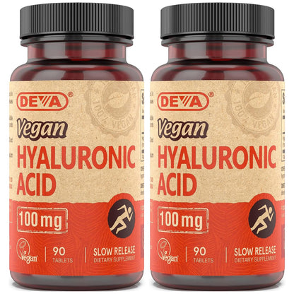 DEVA Vegan Hyaluronic Acid 100mg Tablets – Slow Release, 2-Pack (90 Count Each) – Non-GMO, Vegan Society Certified