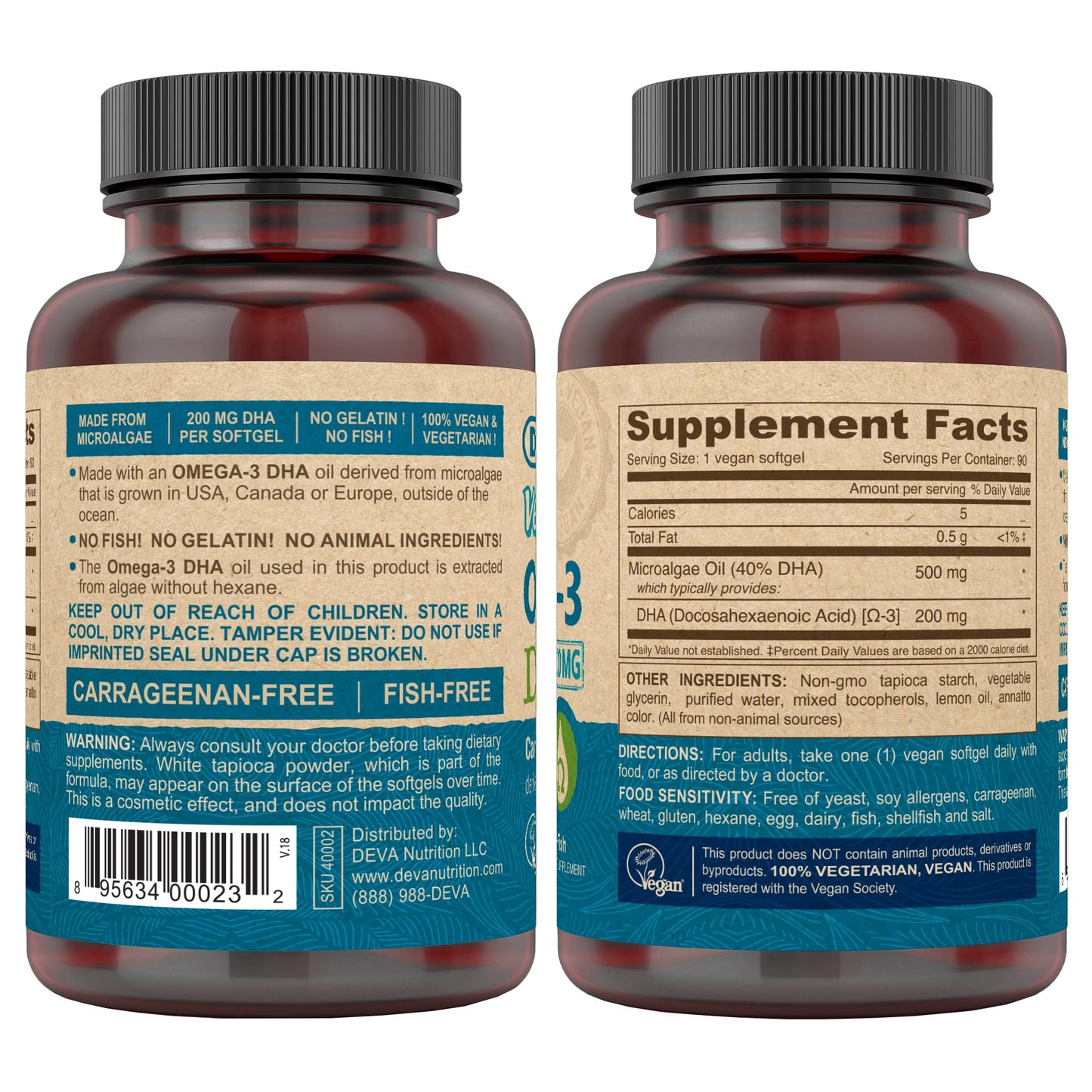 DEVA Vegan Omega-3 DHA Softgels – Algae Oil, Carrageenan-Free, 90 Softgels (Pack of 2)