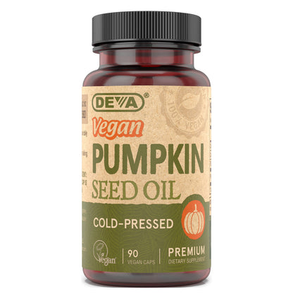 DEVA Vegan Pumpkin Seed Oil 500 mg – Cold-Pressed & Unrefined, 90 Capsules