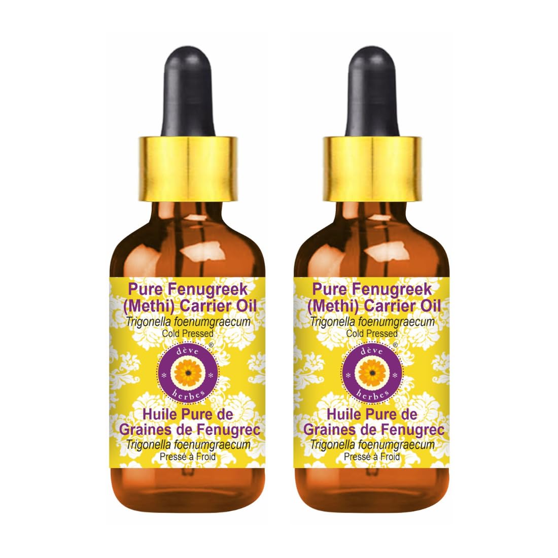Deve Herbes Pure Fenugreek Oil (Methi) – Cold Pressed Carrier Oil, 100ml x 2 (Glass Dropper)