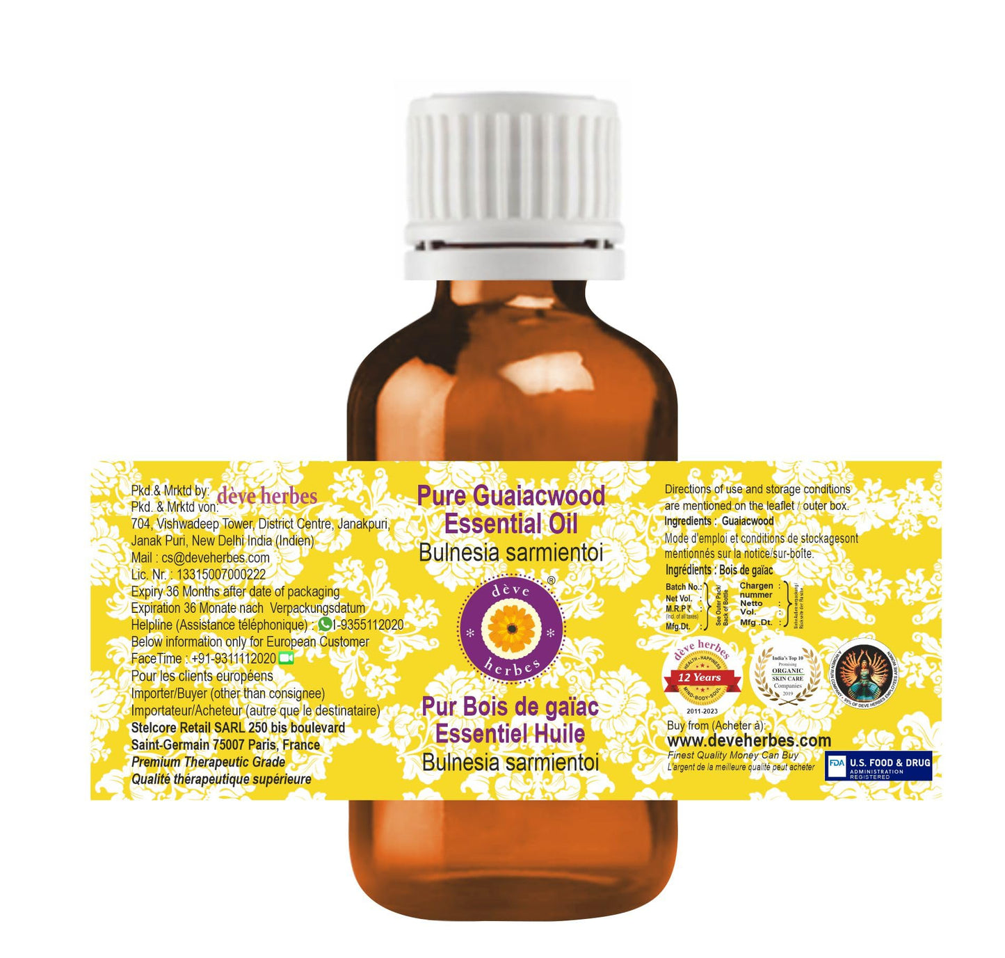 Deve Herbes Pure Guaiacwood Essential Oil – Steam Distilled 30ml (1 oz)