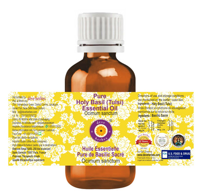 Deve Herbes Pure Holy Basil Essential Oil (Tulsi) – Steam Distilled 30ml