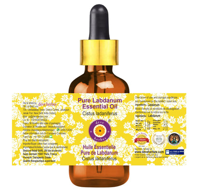 dève herbes Labdanum Essential Oil (Cistus ladaniferus) with Glass Dropper | Pure | Viscous Texture | Unisex | All Skin Types | External Use | Natural Extract | Steam Distilled 30ml (1 oz)