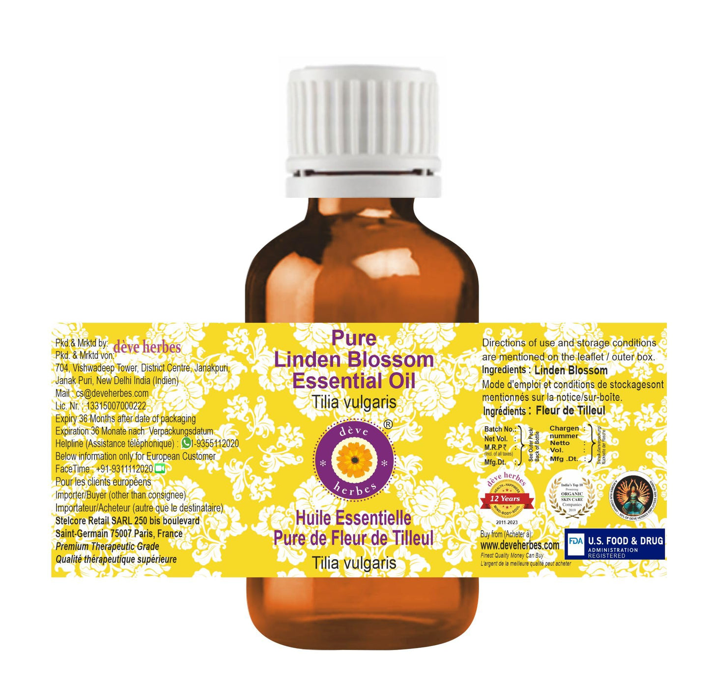 Deve Herbes Linden Blossom Essential Oil (Tilia vulgaris) – Steam Distilled 2ml