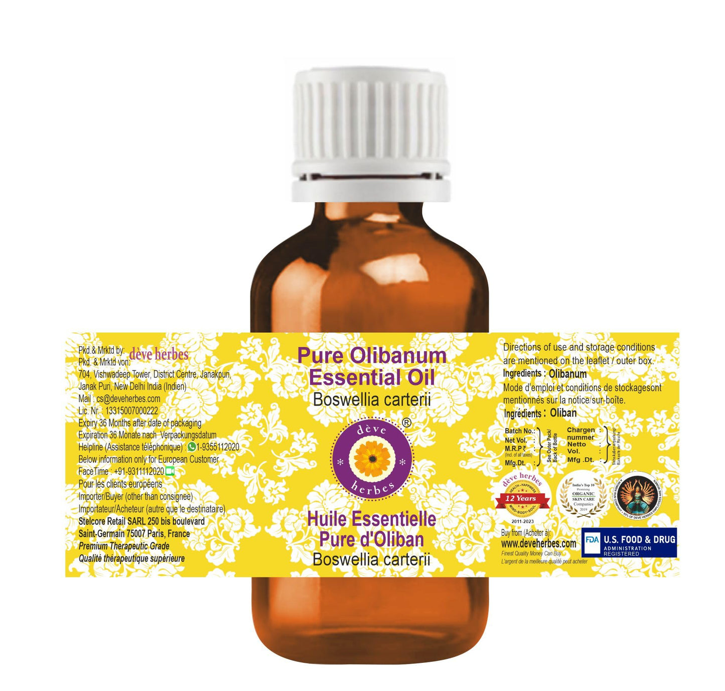 dève herbes Olibanum Essential Oil (Boswellia carterii) – Pure, Lightweight, 15ml