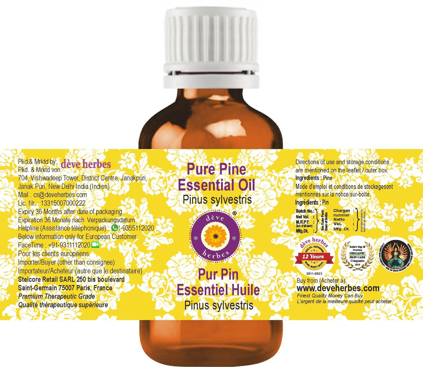 Deve Herbes Pine Essential Oil 15ml | Therapeutic Grade, Steam Distilled