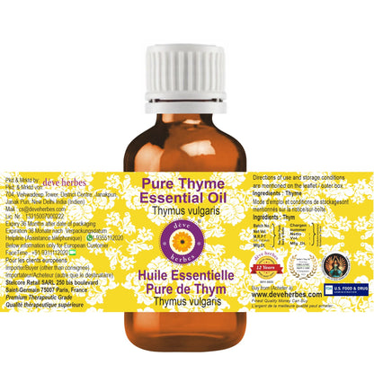 Deve Herbes Pure Thyme Essential Oil (Thymus vulgaris) – Steam Distilled, 2ml (0.06 oz)