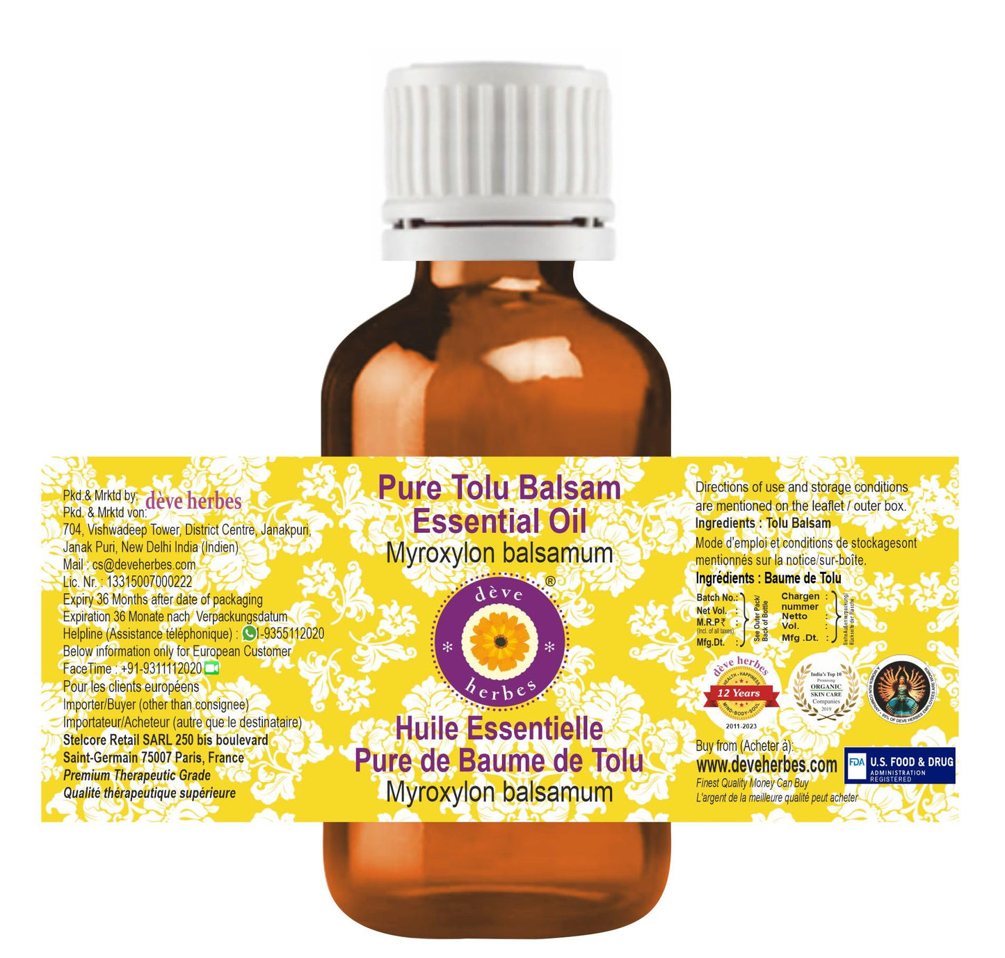 Deve Herbes Pure Tolu Balsam Essential Oil – Steam Distilled 50ml