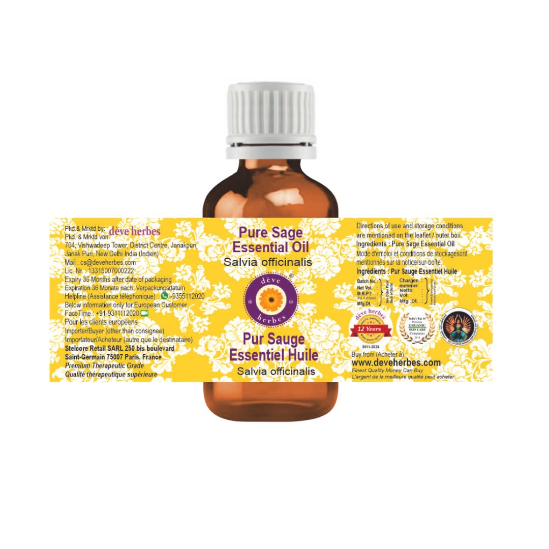 dève herbes Sage Essential Oil (10ml) - Pure, Steam Distilled