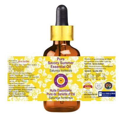 dève herbes Savory Summer Essential Oil (Satureja hortensis) with Glass Dropper | Pure | Non-Sticky | Non-Greasy | Lightweight | Men & Women | All Skin Types | Steam Distilled 15ml (0.5 oz)