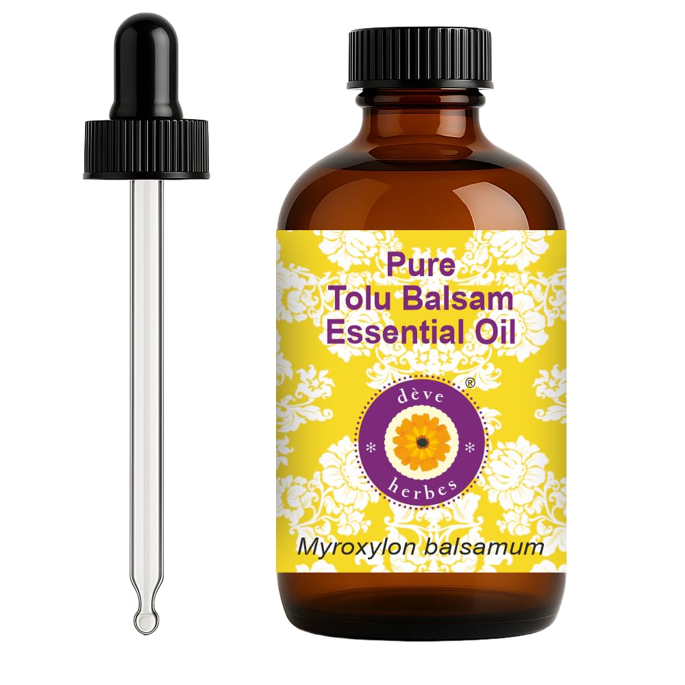 Tolu Balsam Essential Oil (Myroxylon balsamum) – 120ml with Glass Dropper | Pure, Steam Distilled | Deve Herbes