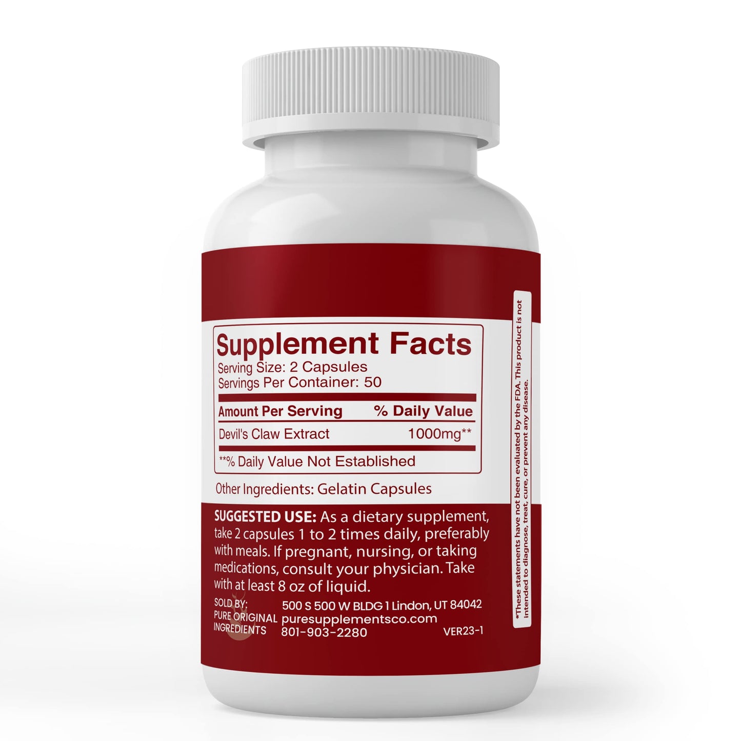 Devil's Claw Extract Capsules – Pure Original Ingredients, 100 Count, Lab Verified