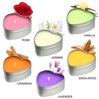 DEYBBY Scented Soywax Tea Light Candles – Heart Shaped, 6 Hours Burn Time, Silver Travel Tin
