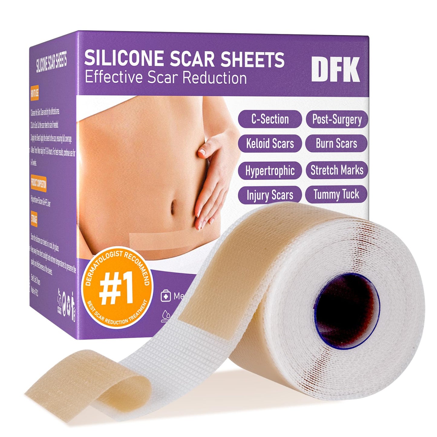 DFK Silicone Scar Sheets & Tape – Reusable Soft Hospital-Grade Silicone (1.6x79 in Roll)