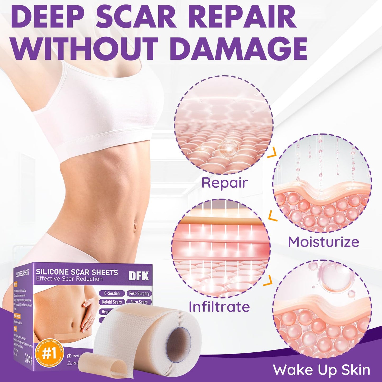 DFK Silicone Scar Sheets & Tape – Reusable Soft Hospital-Grade Silicone (1.6x79 in Roll)