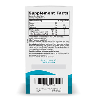 Nordic Naturals DHA Xtra Strawberry – 90 Soft Gels | 1660 mg Omega-3 | High-Intensity DHA for Brain & Nervous System