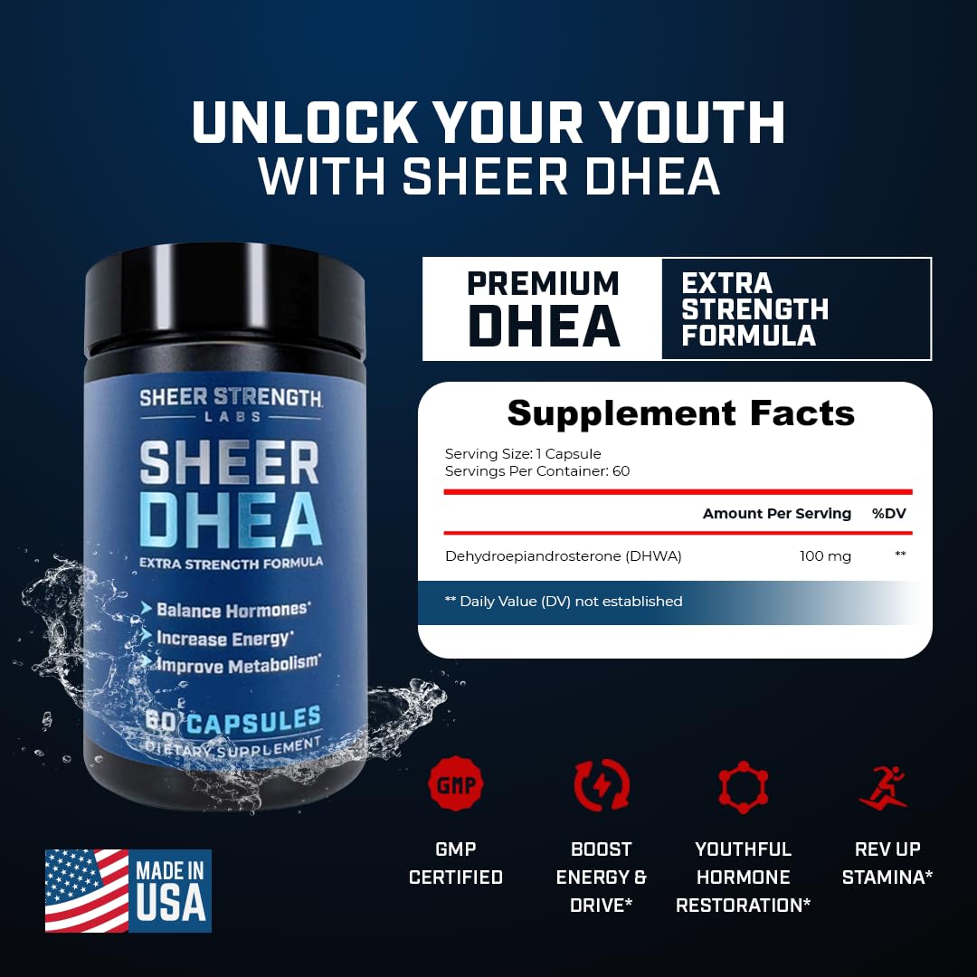 DHEA 100mg for Men | Pure DHEA for Strength & Hormone Balance – USA 60 SV