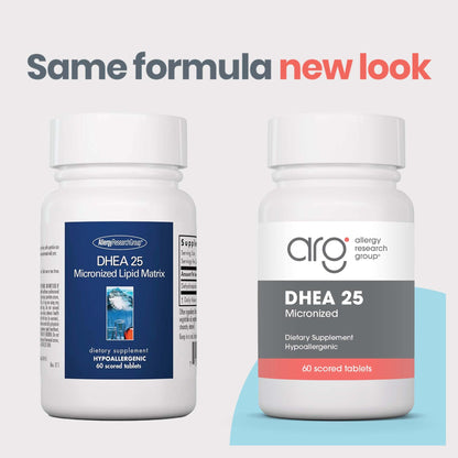 DHEA 25mg Supplement – Allergy Research Group | Hormone Support, Hypoallergenic, Soy-Free (60 Count)
