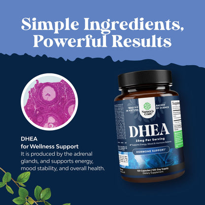 DHEA 25mg Supplement for Women & Men - Hormone Balance, Mood & Energy - 120 Ct