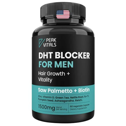 DHT Blocker for Men – Potent Hair Growth Formula | Saw Palmetto, Biotin, Pumpkin Seed | USA Made | 90 Capsules