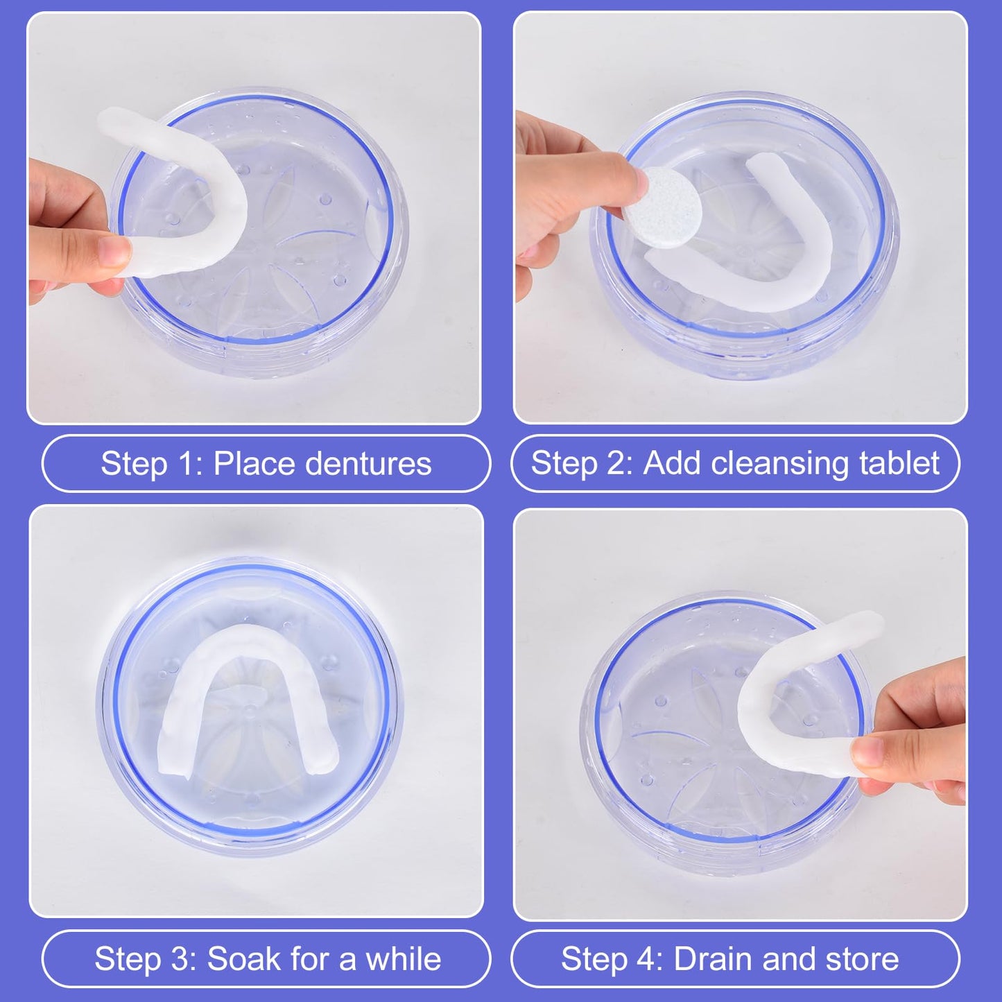 DIDATOOL Denture Box – Leak-Proof Retainer Case, Purple, Portable & Travel-Friendly