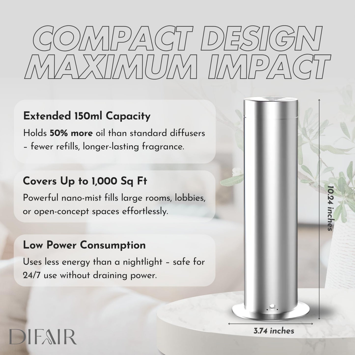 Difair Leak-Proof Waterless Diffuser - Hotel Collection, Nano-Atomizing, Bluetooth