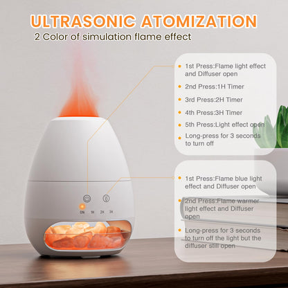 Ultrasonic Essential Oil Diffuser with Himalayan Salt Rock – Flame Effect, 100ML, Auto Off