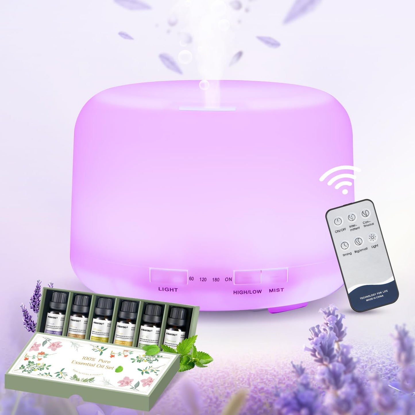 500ML Large Room Essential Oil Diffuser with Bluetooth Speaker, Remote & 6-Oil Set