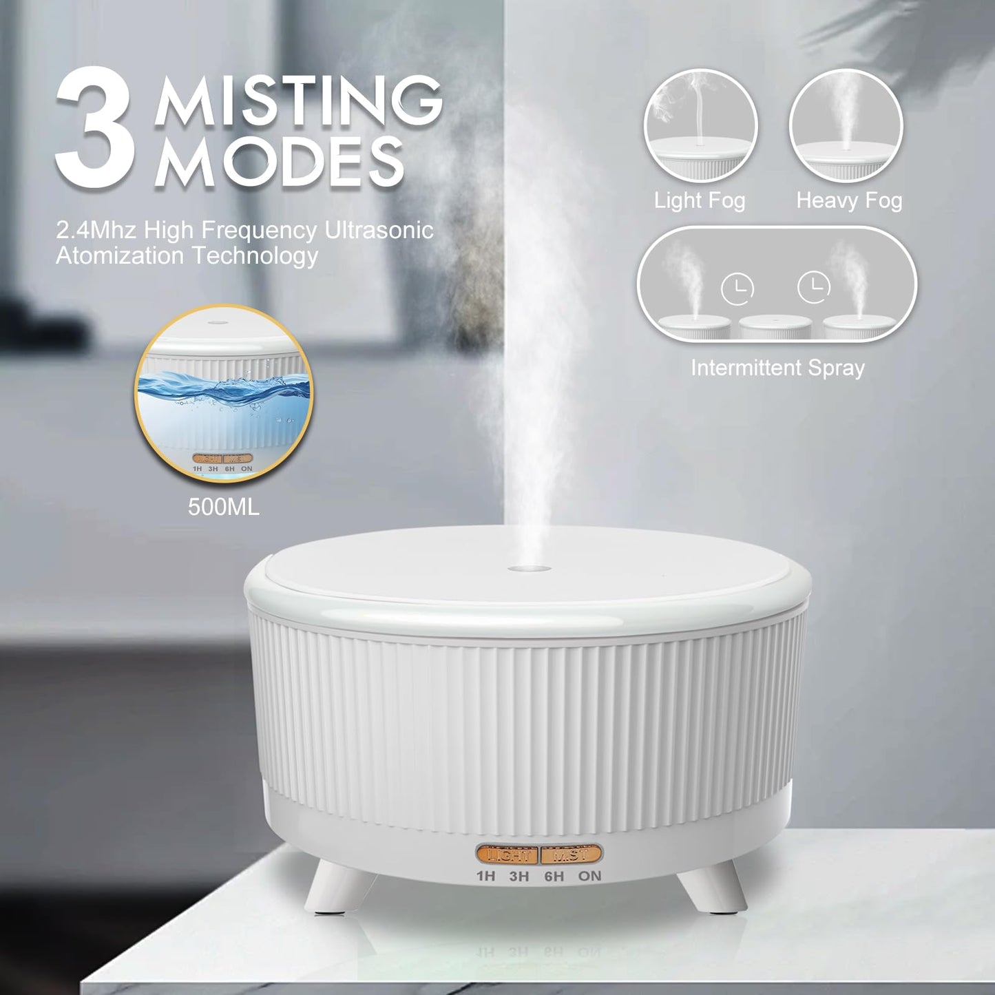500ml Large Room Essential Oil Diffuser with Remote – Aromatherapy Humidifier, 7 LED Colors, 3 Mist Modes, Auto-Off