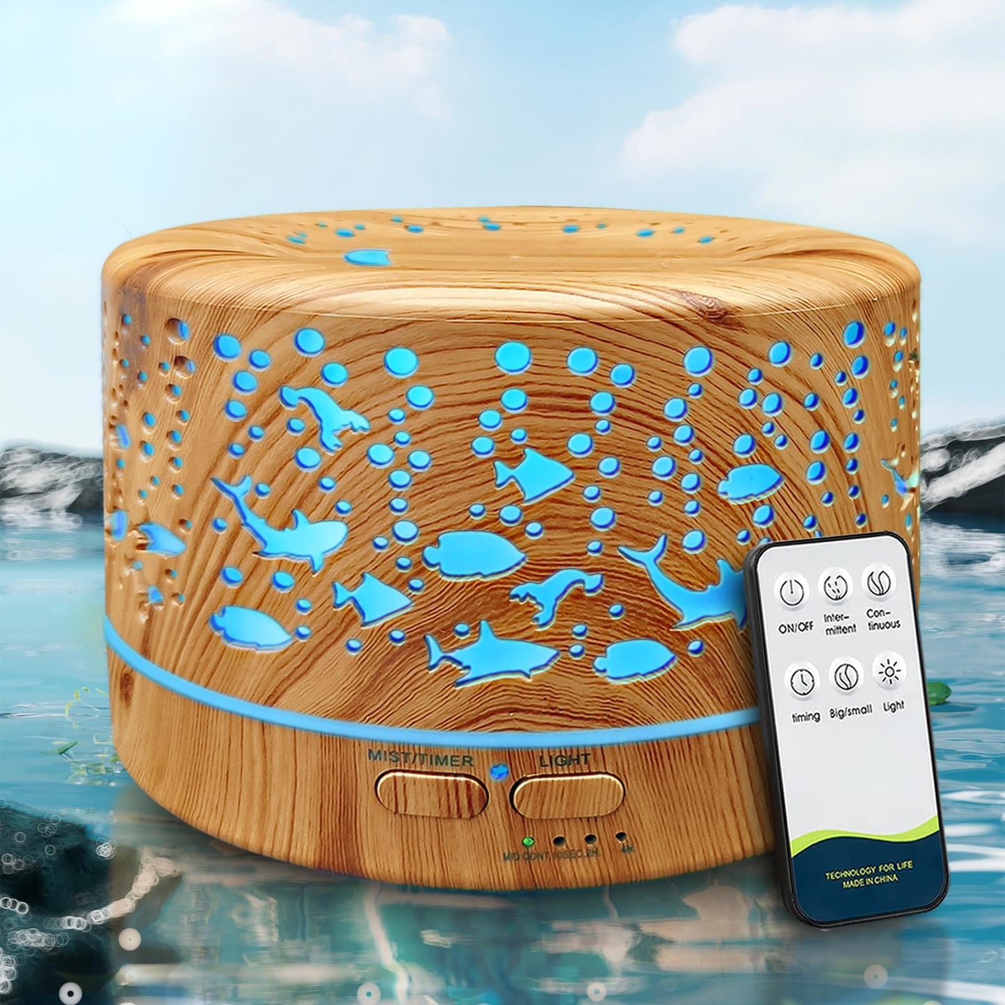 Large Room Essential Oil Diffuser 600ml with Remote Control 7 Colors 3 Mist Modes