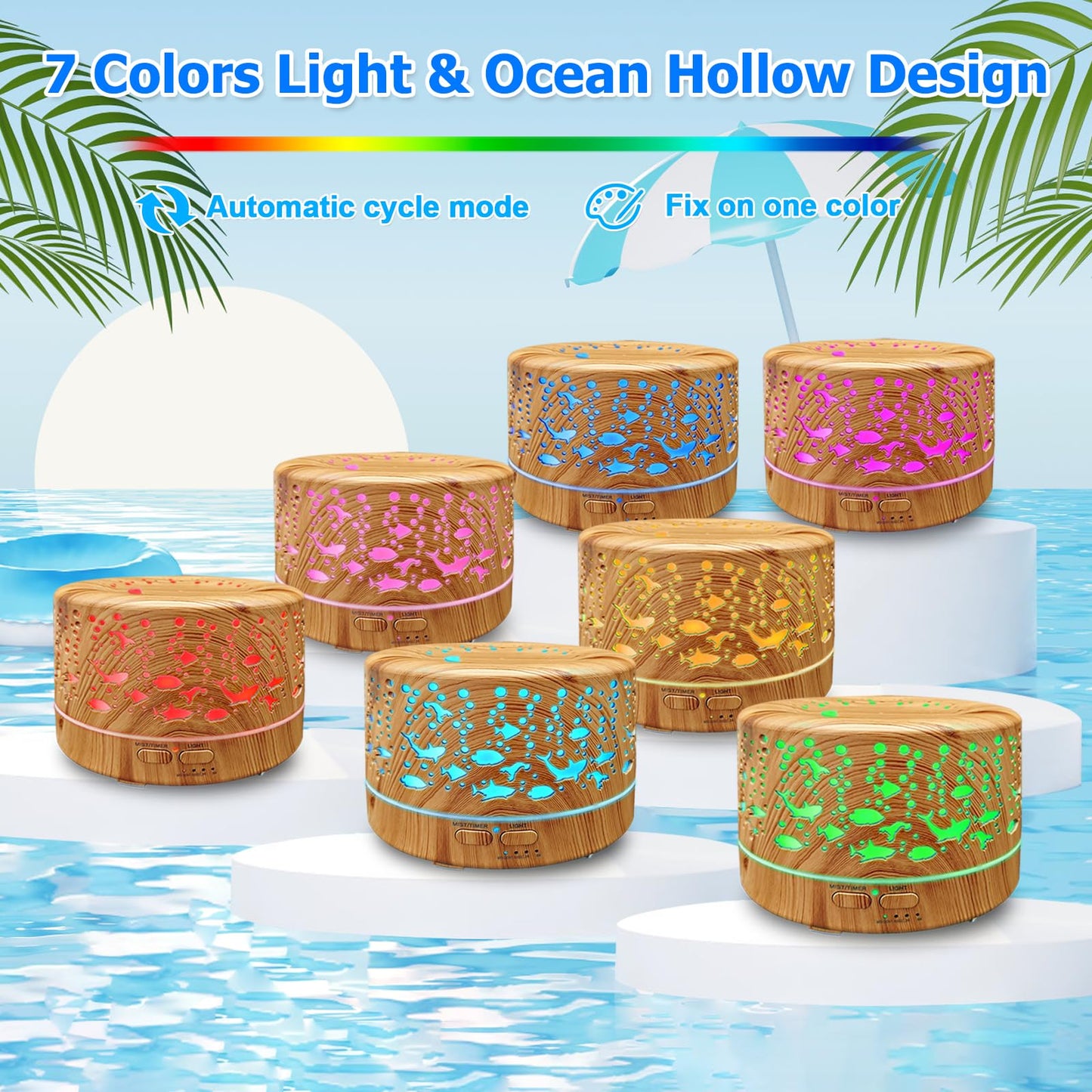 Large Room Essential Oil Diffuser 600ml with Remote Control 7 Colors 3 Mist Modes