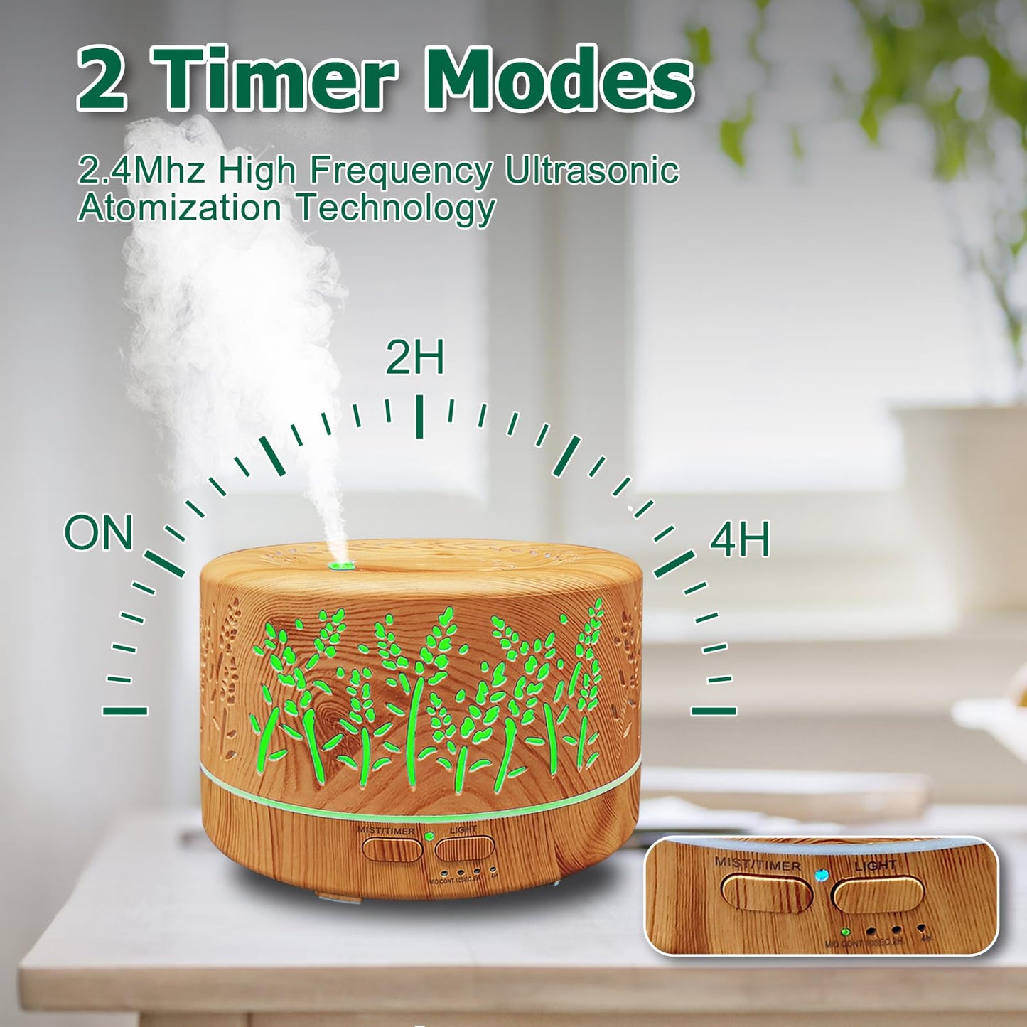 Diffusers for Essential Oils Large Room 600ml | Waterless Auto Off | 7 Colors | 3 Mist Modes | Light Wood