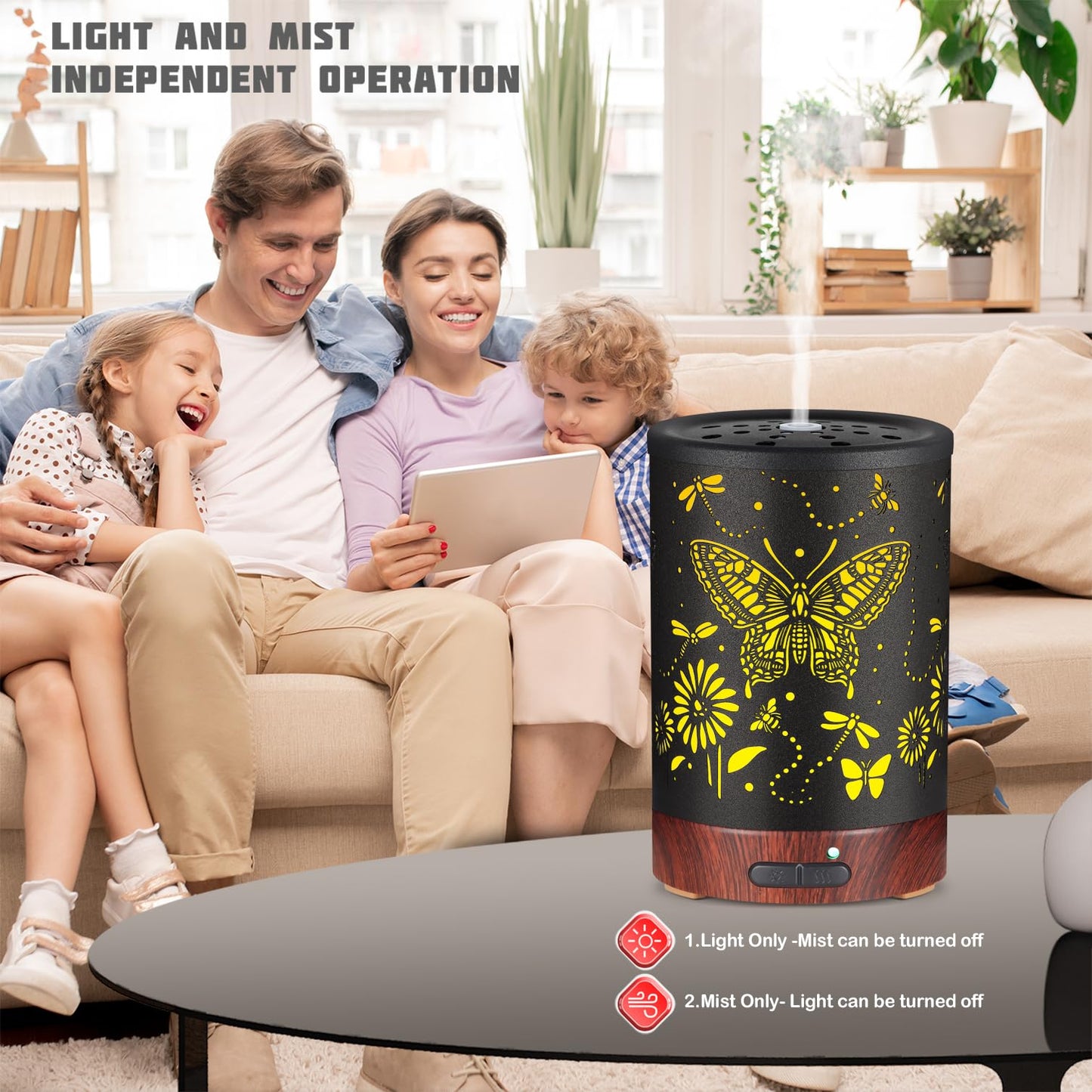 Metal Essential Oils Diffuser 150ML – 7 Color LED, Auto-Off, Cool Mist Humidifier | Gift for Mom (Butterfly)
