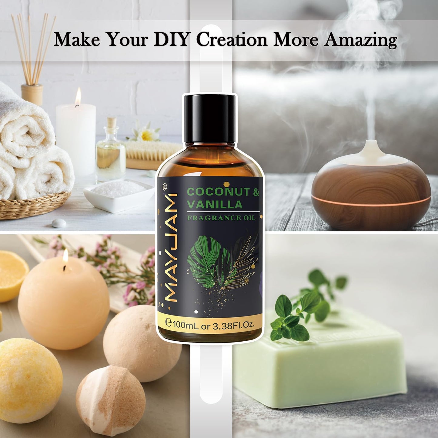 MAYJAM Coconut & Vanilla Fragrance Oil 100ml – Glass Dropper for Diffusers, Soap & Candle Making