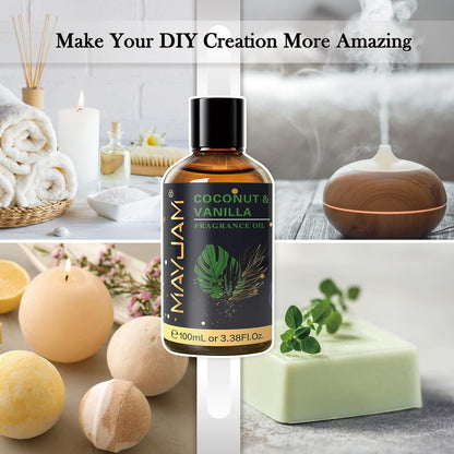 MAYJAM Coconut & Vanilla Fragrance Oil 100ml – Glass Dropper for Diffusers, Soap & Candle Making