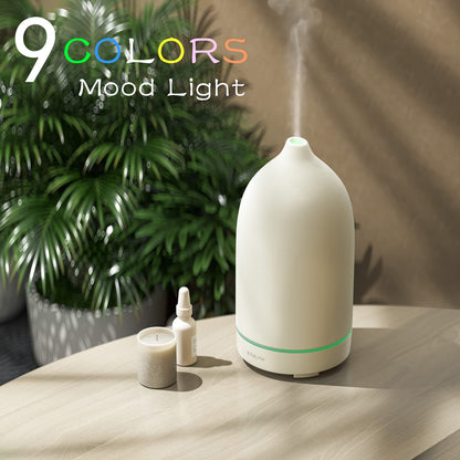 Handmade Ceramic Essential Oil Diffuser – Auto-Off, 9-Color Night Light