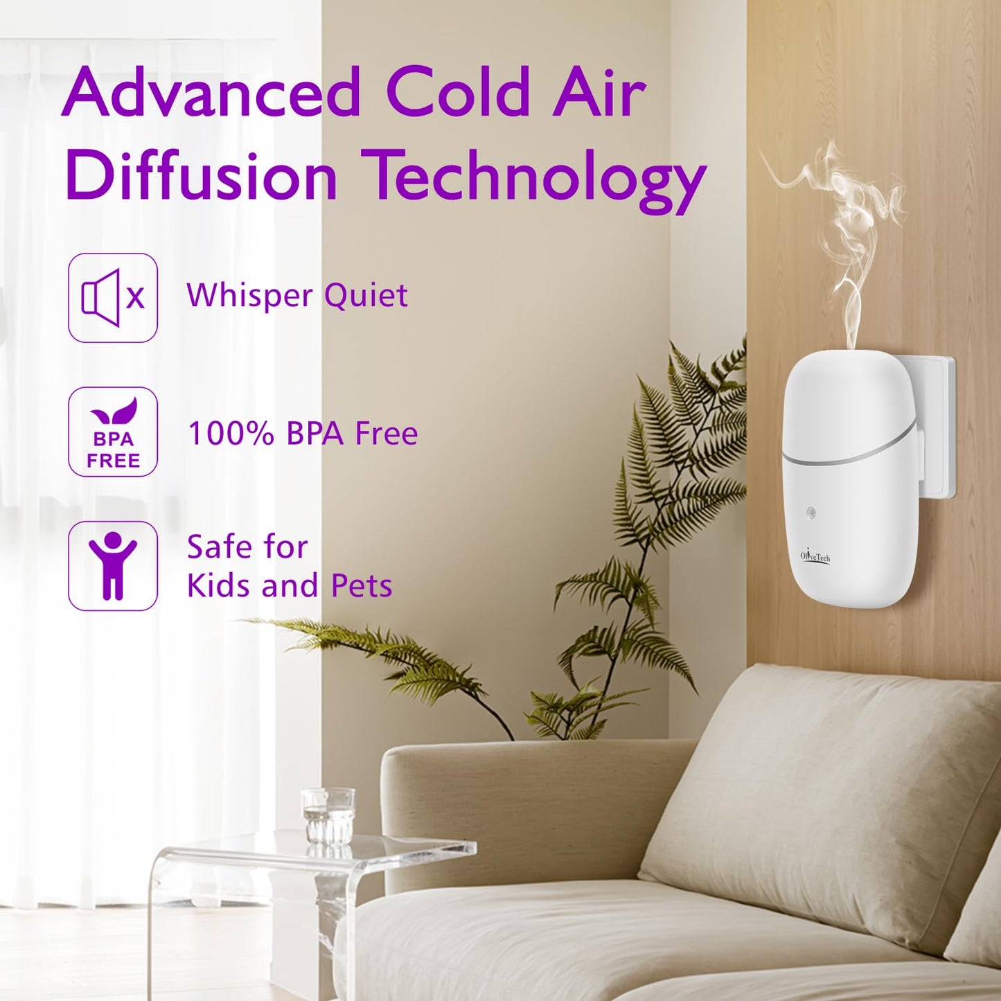 Plug in Waterless Diffuser - OliveTech Cold Air Diffusion, Hotel Collection (2x10ml Oils)