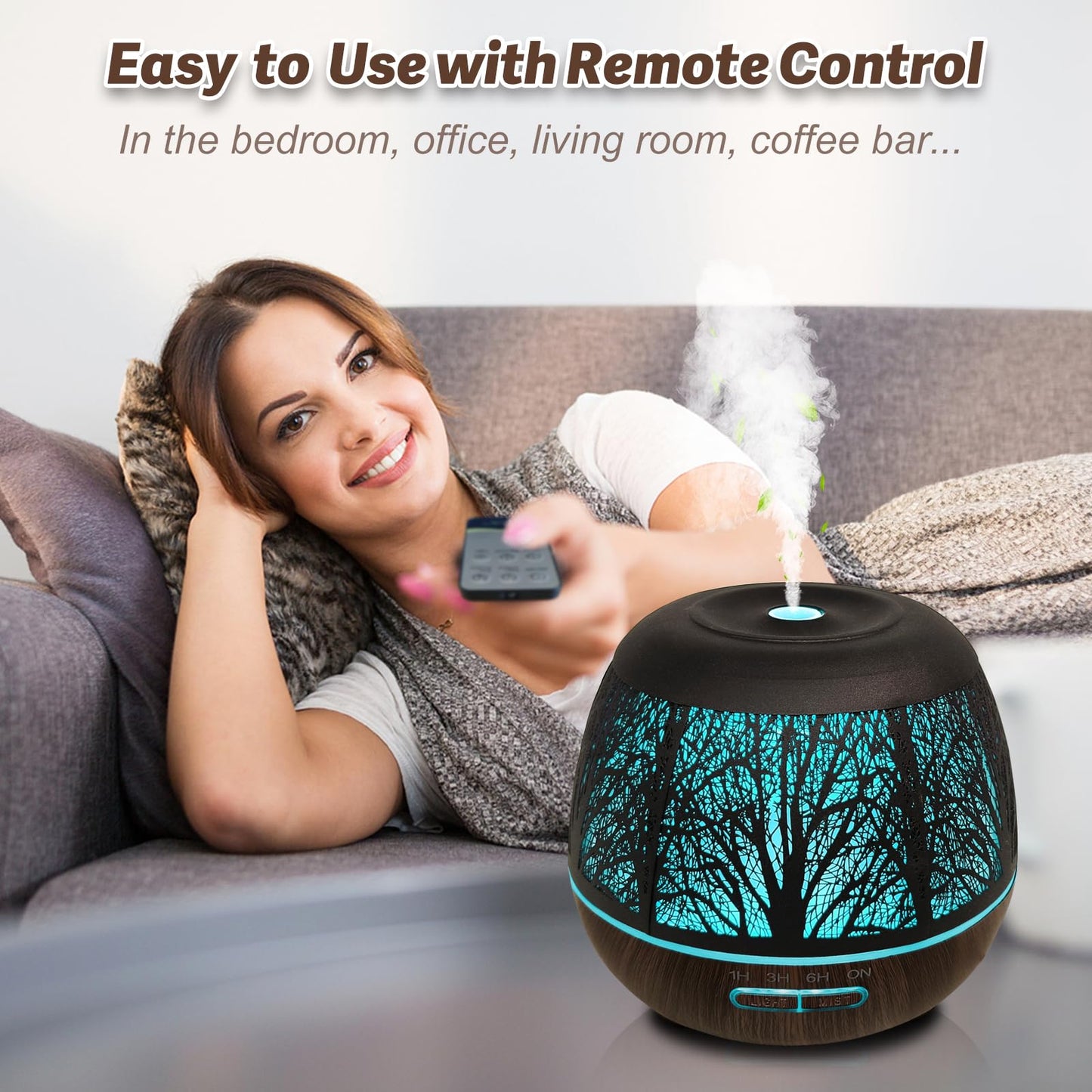 400ml Large Room Diffuser for Essential Oils with Remote, 7 Color Lights, 3 Mist Modes