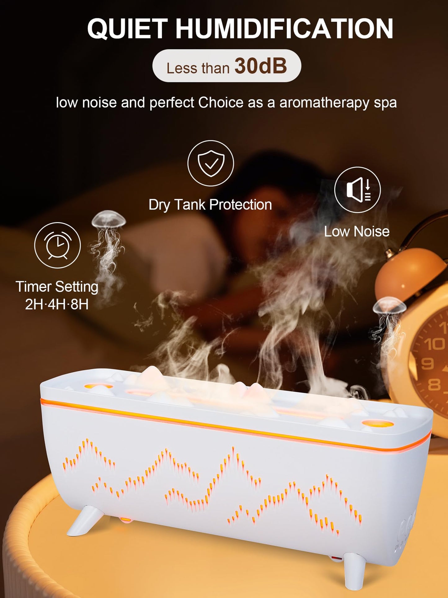 280ML Volcano Jellyfish Diffuser with Timer – Low Noise 3-Hole Flame Mist, Leak-Proof