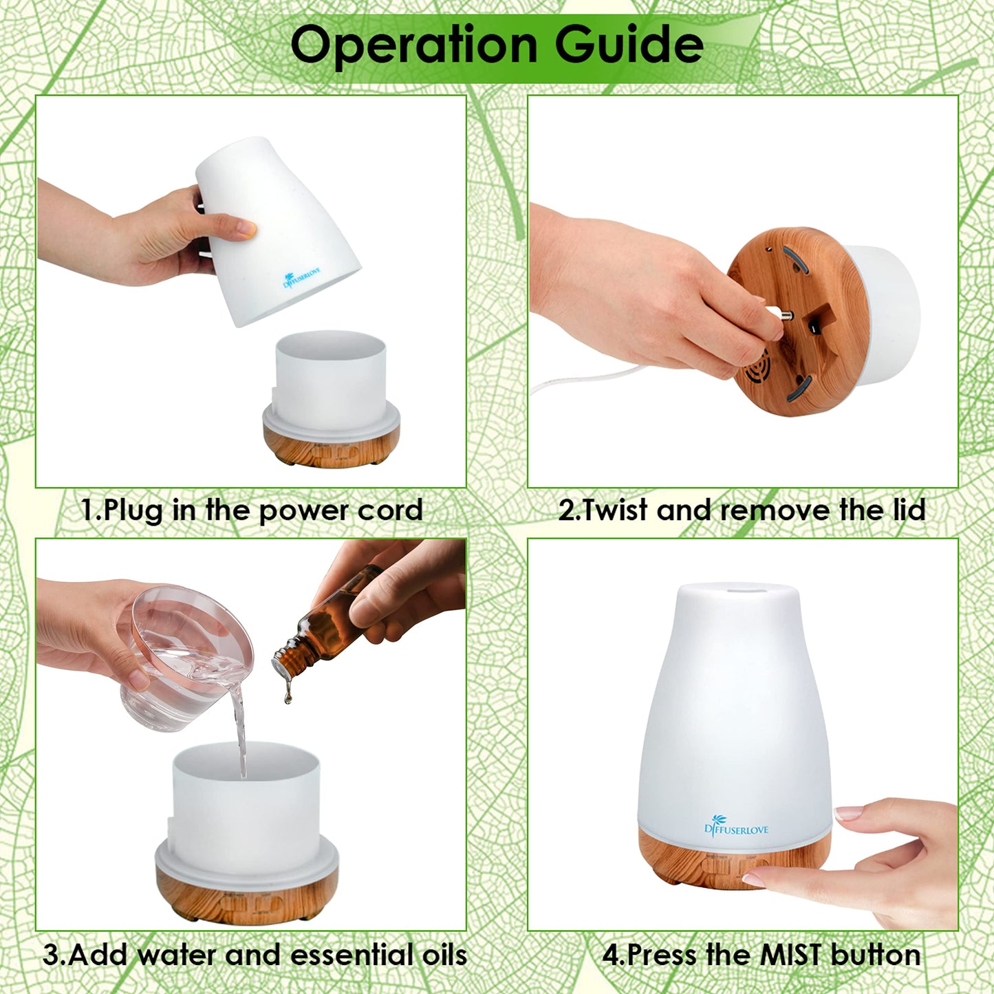 300ML Diffuser with Remote Control – Aromatherapy Diffuser with 7 Color LED Lights for Bedroom, Office, Yoga