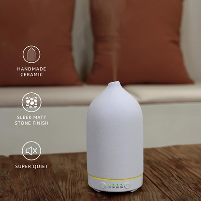 200ML Ceramic Essential Oil Diffuser – Ultrasonic Humidifier with 7-Color LED & Auto Shut-Off